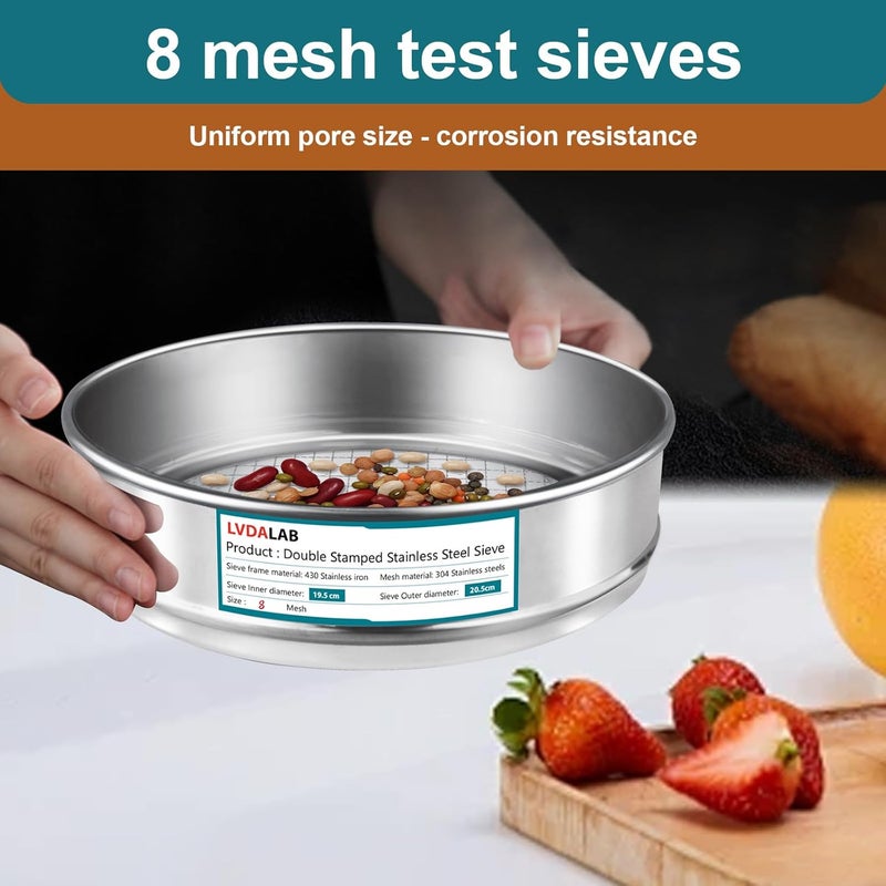 LVDALAB 304 Stainless Steel Mesh Lab Sieve, 8 Mesh (2.5mm) Aperture Test Sieve, 7.9Inch(20cm) Diameter Economy Standard Analysis Sample Test Sieves for Industrial Laboratory Homes - Image 4